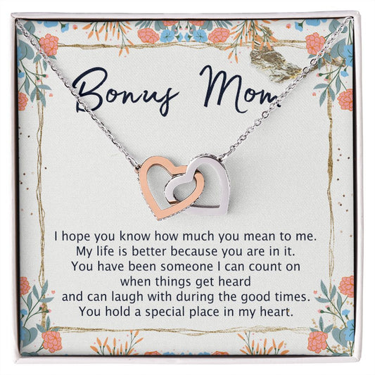 To My Bonus Mom Necklace Gift for Second Mom Boyfriend's Mom Gift Necklace for BoyFriend's Mom Gift For Boyfreinds Mom Mother In Law Mother's Day Necklace for Husband's Mother Interlocking Hearts Necklace