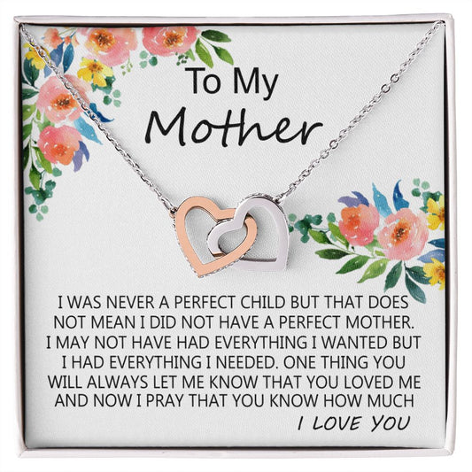 To My Mom Necklace Pendant Gift From Daughter And Happy Mother's Day Gift For Mom Birthday, Anniversary A Perfect Child Interlocking Hearts Necklace