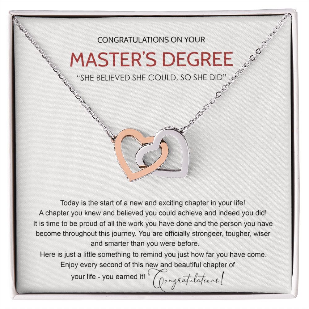 Master's Degree Graduation Gift Necklace, Masters Student Necklace Gift, Master's Student MBA Graduation Congrats Graduation Pendants Gift For Daughter, Granddaughter, Niece, Sister Interlocking Hearts Necklace