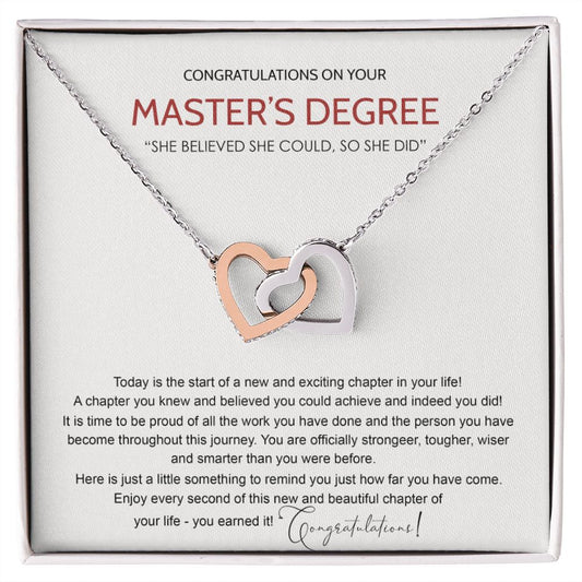 Master's Degree Graduation Gift Necklace, Masters Student Necklace Gift, Master's Student MBA Graduation Congrats Graduation Pendants Gift For Daughter, Granddaughter, Niece, Sister Interlocking Hearts Necklace