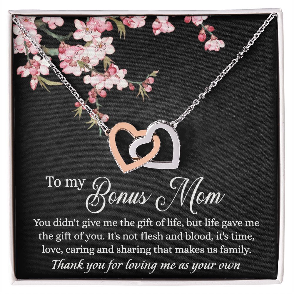 To My Bonus Mom Necklace, Gifts for Step Mom, Bonus Mom Necklace from Bonus Daughter Son, Necklaces for Women, Mothers Day Gift for Stepmom, Mother in Law Gift from Daughter in Law Interlocking Hearts Necklace