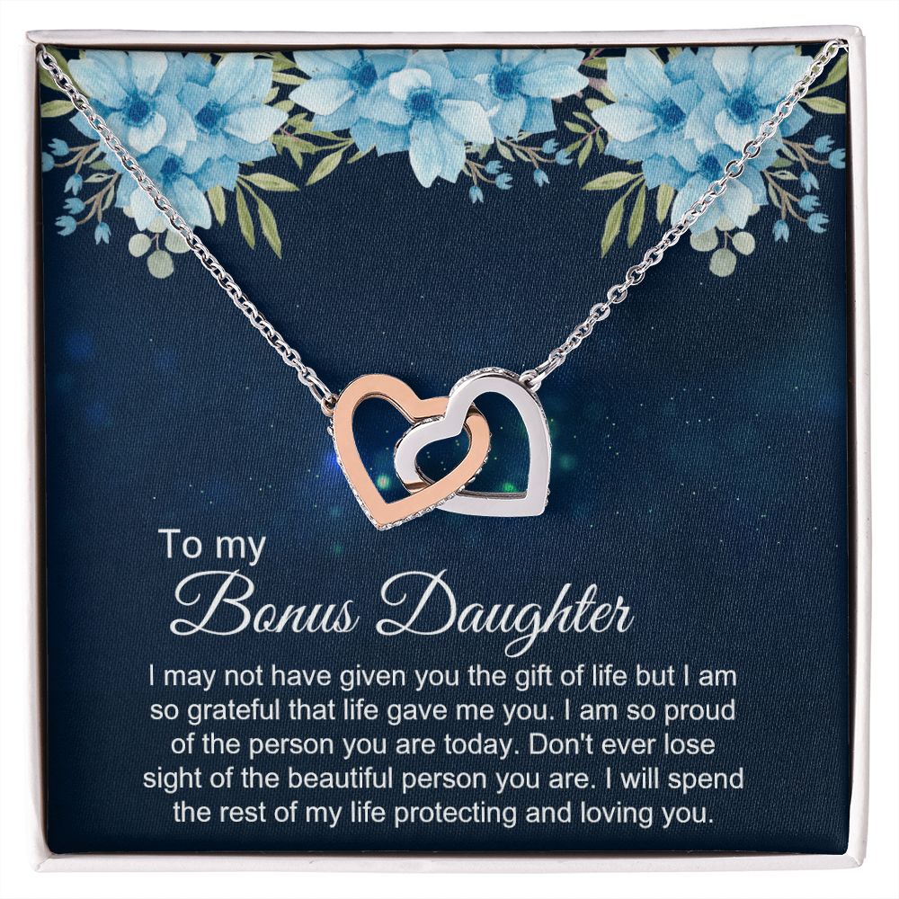 Bonus Daughter Gifts From Stepdad, Step Daughter Gifts From Stepmom, Stepdaughter Gifts From Stepdad, Father Stepdaughter Necklace, To My Bonus Daughter Necklaces, Christmas Gifts For Bonus4 Interlocking Hearts Necklace