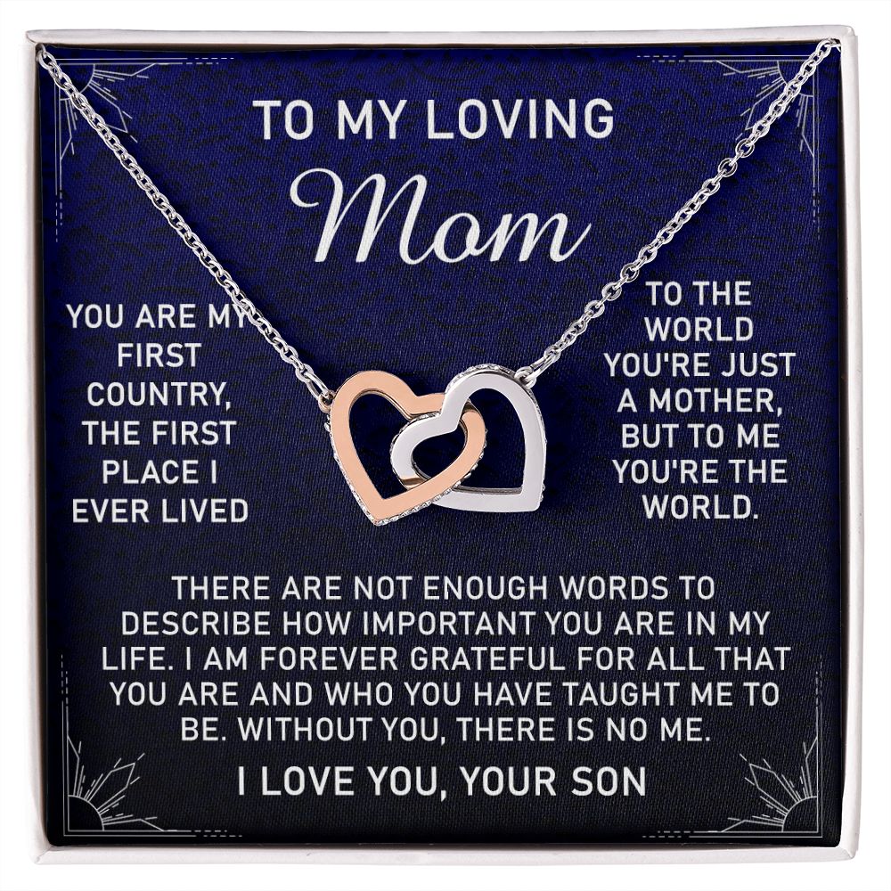 To My Loving Mom Necklace, Gift for Mom from Son, Mother's Day Jewelry Gift, Necklace for Mom Birthday Anniversary Mother's Day Jewelry Gift, To My Mom Necklace from Son Interlocking Hearts Necklace