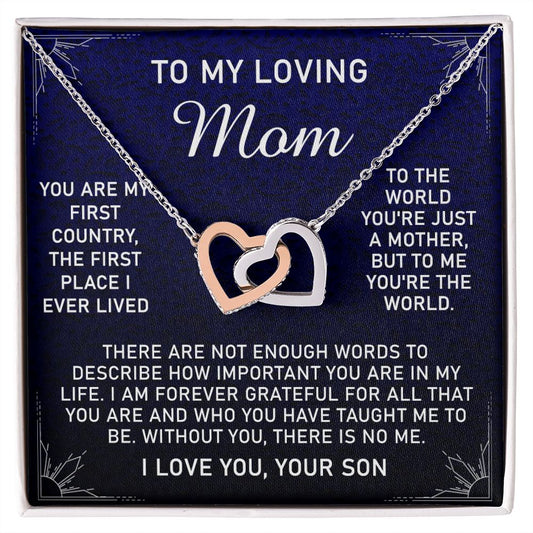 To My Loving Mom Necklace, Gift for Mom from Son, Mother's Day Jewelry Gift, Necklace for Mom Birthday Anniversary Mother's Day Jewelry Gift, To My Mom Necklace from Son Interlocking Hearts Necklace