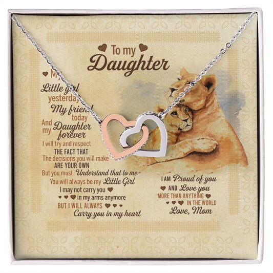 To My Daughter Alluring Beauty Necklace from Mom Lion Little Girl Proud of You Interlocking Hearts Necklace