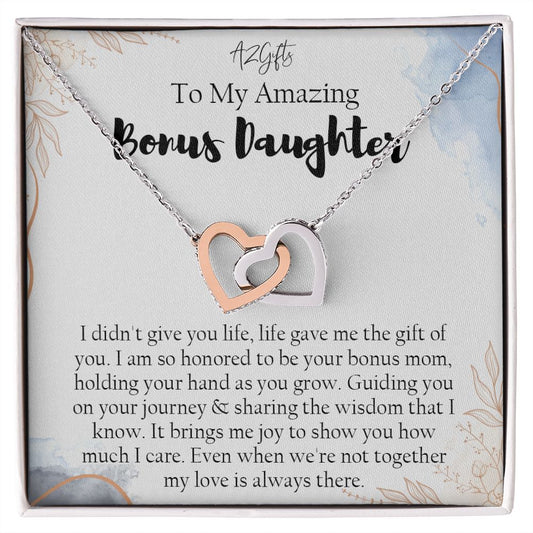 Bonus Daughter Gifts From Stepdad, Step Daughter Gifts From Stepmom, Stepdaughter Gifts From Stepdad, Father Stepdaughter Necklace, To My Bonus Daughter Necklaces, Christmas Gifts For Bonus1 Interlocking Hearts Necklace