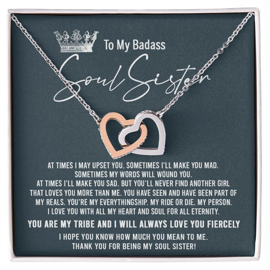 To My Badass Soul Sister Necklace Bestie BFF Gift Interlocking Hearts Necklace Interlocking Hearts Necklace