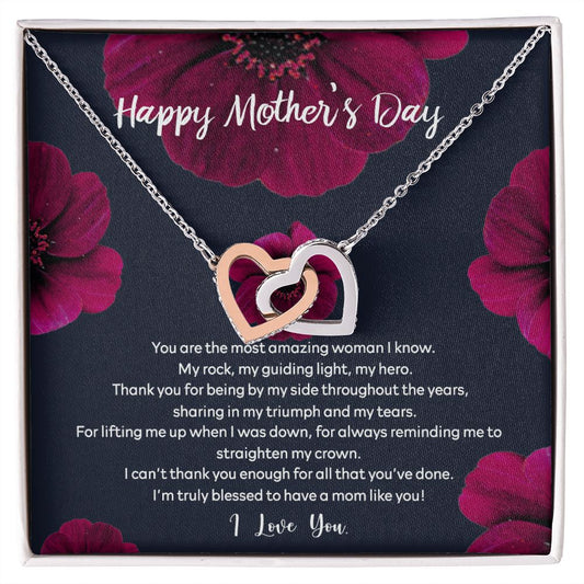 Mom Necklace Gifts for Mom from Daughter to Mom Gifts for Mothers Day from Daughter, To My Mom Necklace from Daughter to Mom Birthday Gifts Necklace with Message Card and Gift Box2235 Interlocking Hearts Necklace