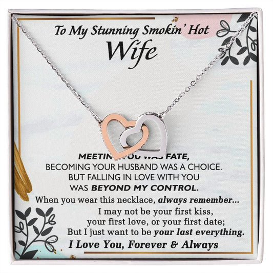To My Smokin Hot Wife Necklace, Wedding Anniversary Jewelry For Women, Necklace For Wife from Husband, Gifts For Wife Birthday Gifts Necklace, Jewelry With Message Card In A Gift Box Interlocking Hearts Necklace