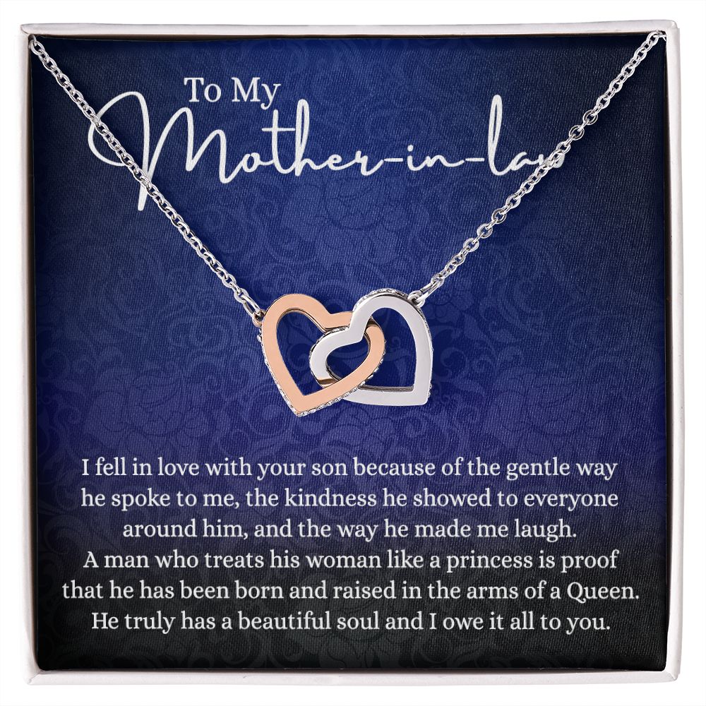 To My Mother in Law Necklace, Mother in Law Jewelry Box, Gift Card, Necklace for Mother in Law Jewelry Gift to My Mother-in-law on Wedding Day Mother's day gift for Mother in Law Interlocking Hearts Necklace