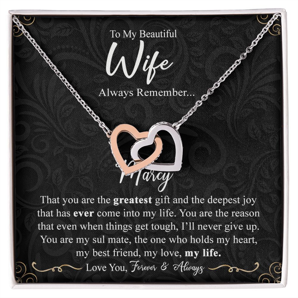 Wife Necklace Gift From Husband To My Beautiful Wife Interlocking Heart Pendant Valentines Day Anniversary Jewelry with Message Card and Gift Box Gift for Wife Necklace Gift Set for Wife