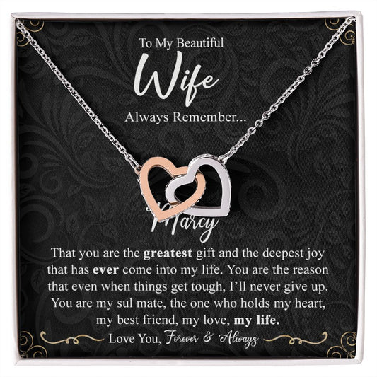 Wife Necklace Gift From Husband To My Beautiful Wife Interlocking Heart Pendant Valentines Day Anniversary Jewelry with Message Card and Gift Box Gift for Wife Necklace Gift Set for Wife