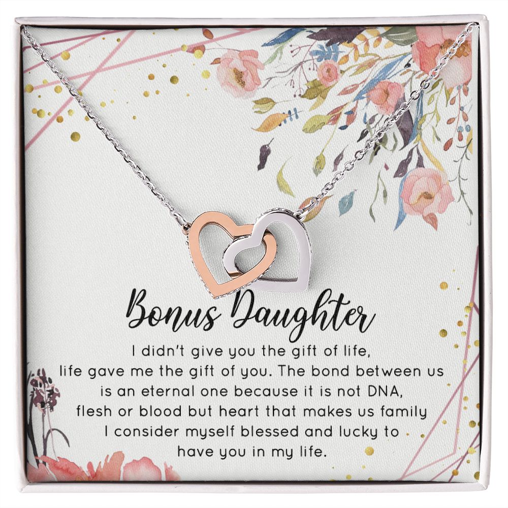 Bonus Daughter Gifts From Stepdad, Step Daughter Gifts From Stepmom, Stepdaughter Gifts From Stepdad, Father Stepdaughter Necklace, To My Bonus Daughter Necklaces, Christmas Gifts For Bonus2 Interlocking Hearts Necklace