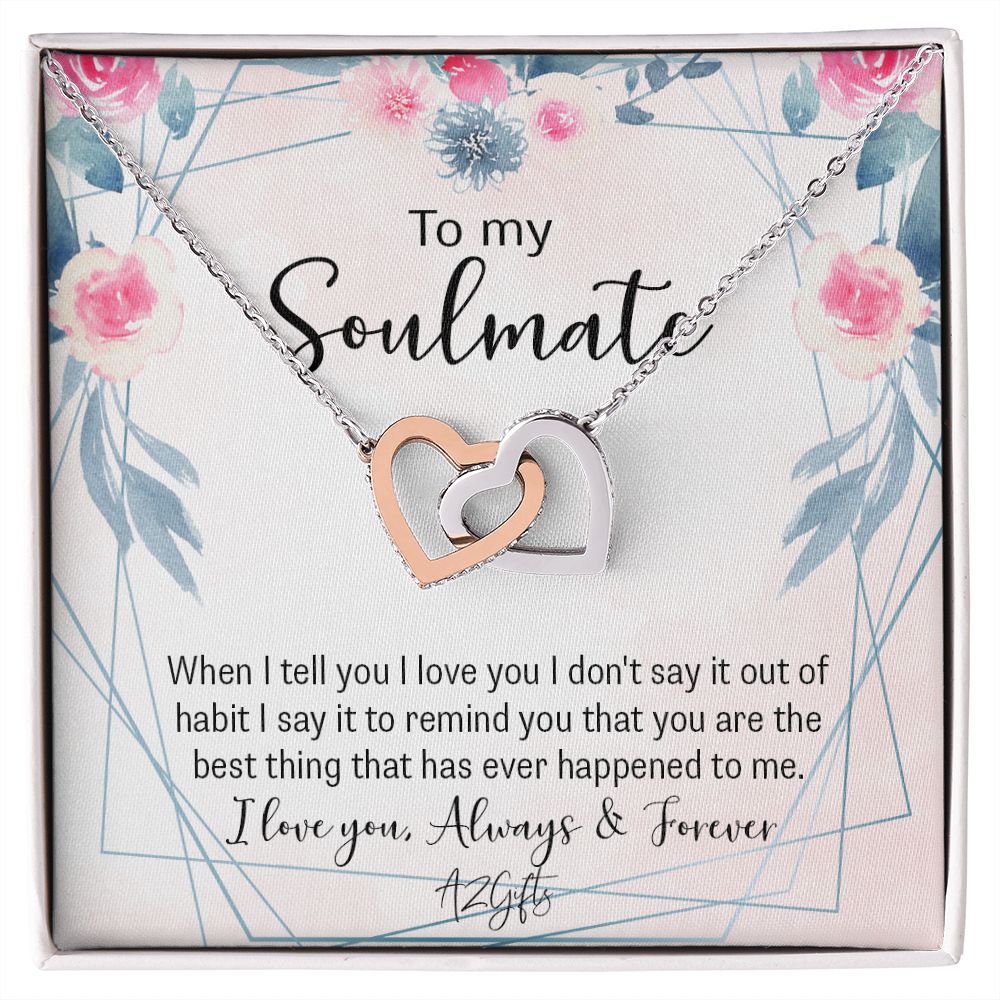 To My Soulmate Necklace for Women Birthday Christmas Jewelry Gifts For My Wife with Message Card Box Personalized Gift Present Pendant for Future Wife Soulmate Girlfriend Love Interlocking Hearts Necklace