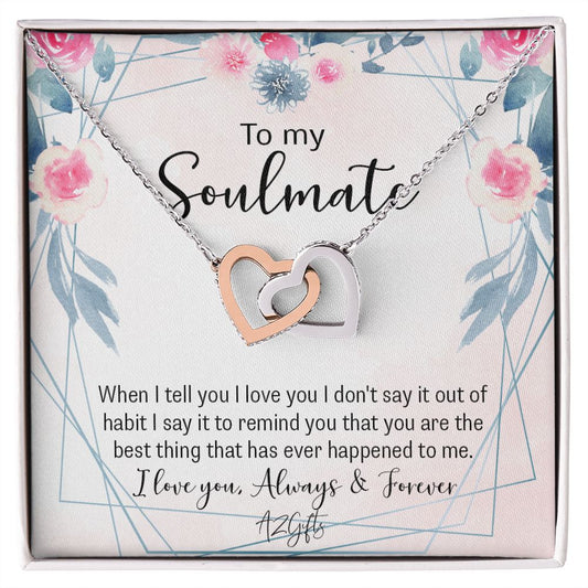 To My Soulmate Necklace for Women Birthday Christmas Jewelry Gifts For My Wife with Message Card Box Personalized Gift Present Pendant for Future Wife Soulmate Girlfriend Love Interlocking Hearts Necklace