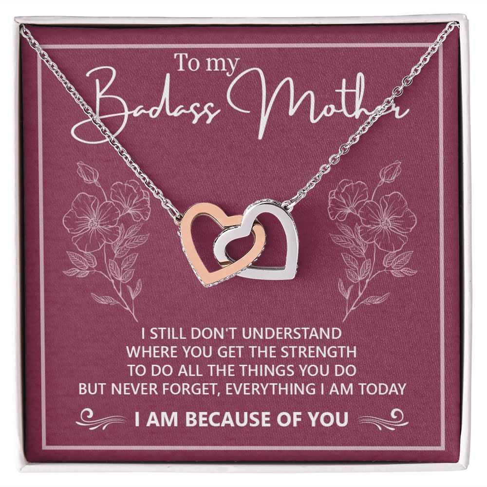To My Badass Mother Necklace Jewelry Gift For Mom, Gift Card Necklace, Mother's Day Gift For Mom, Birthday Gift For Mom, Mother Jewelry Interlocking Hearts Necklace