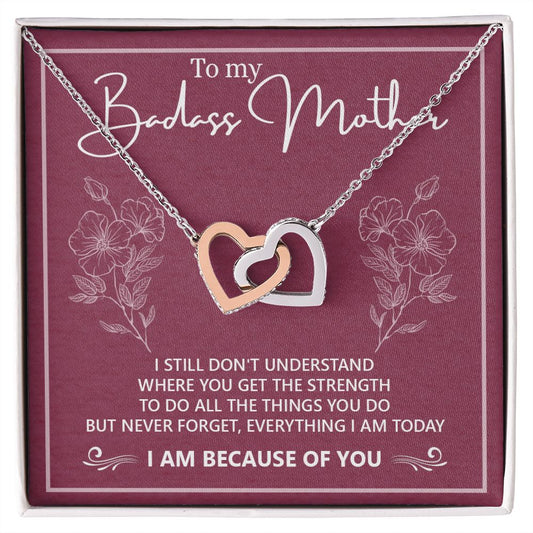 To My Badass Mother Necklace Jewelry Gift For Mom, Gift Card Necklace, Mother's Day Gift For Mom, Birthday Gift For Mom, Mother Jewelry Interlocking Hearts Necklace