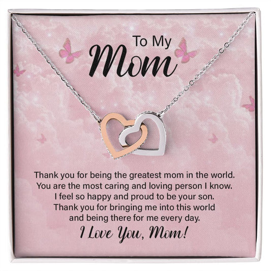 To My Mom Necklace, Gift For Mom, Mother's Day Gift from Daughter, Mom Jewelry Gift for Mothers Day, Birthday Gift for Mother, Moms Gift from Daughter Son, Necklace for Mom Mother 24 Interlocking Hearts Necklace