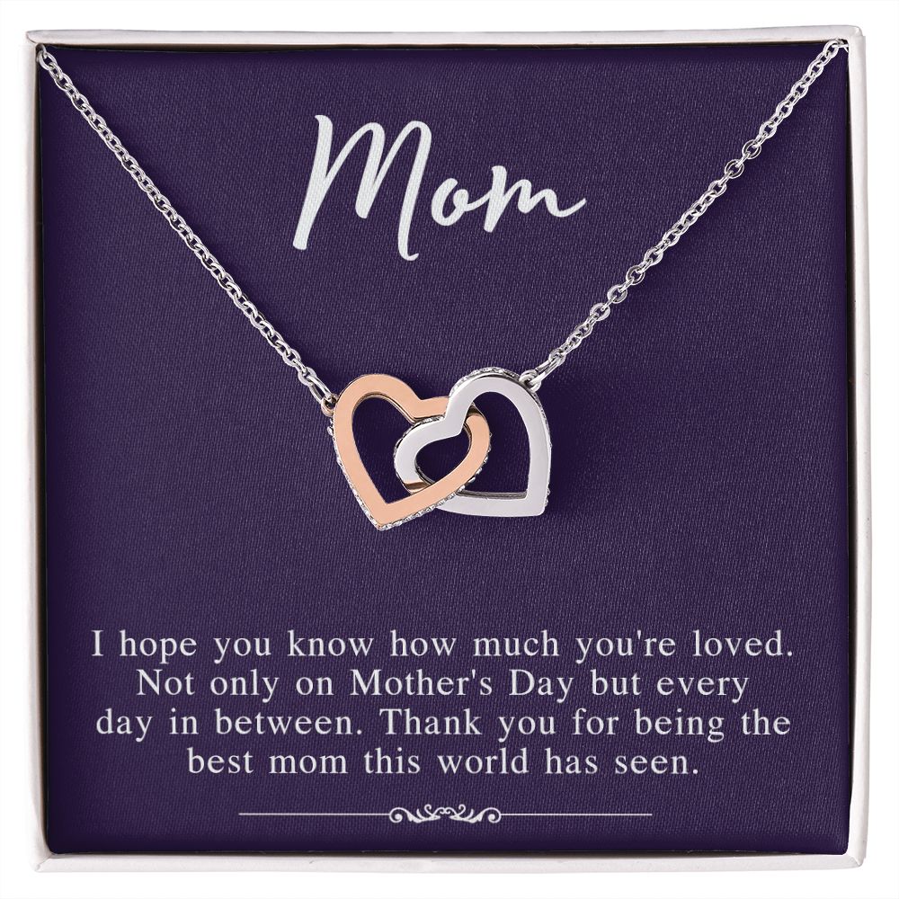 Mom Necklace Gifts for Mom from Daughter to Mom Gifts for Mothers Day from Daughter, To My Mom Necklace from Daughter to Mom Birthday Gifts Necklace with Message Card and Gift Box2239 Interlocking Hearts Necklace