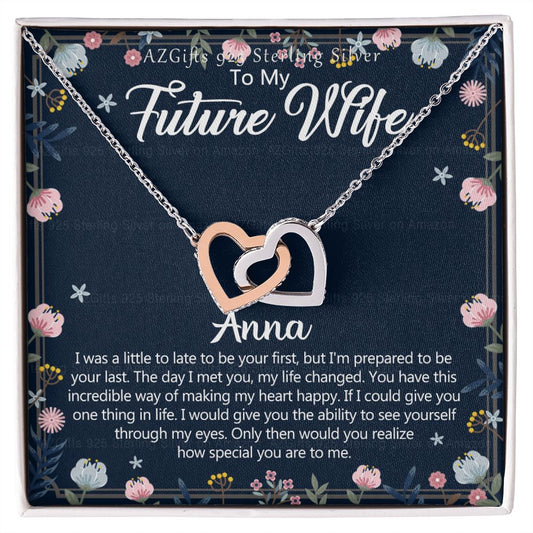 To My Future Wife Necklace With Box Card Gift for Soulmate Pendant Jewelry Birthday Gift For Her From Boyfriend One Year Anniversary For Girlfriend Fiance Jewelry Interlocking Hearts Necklace