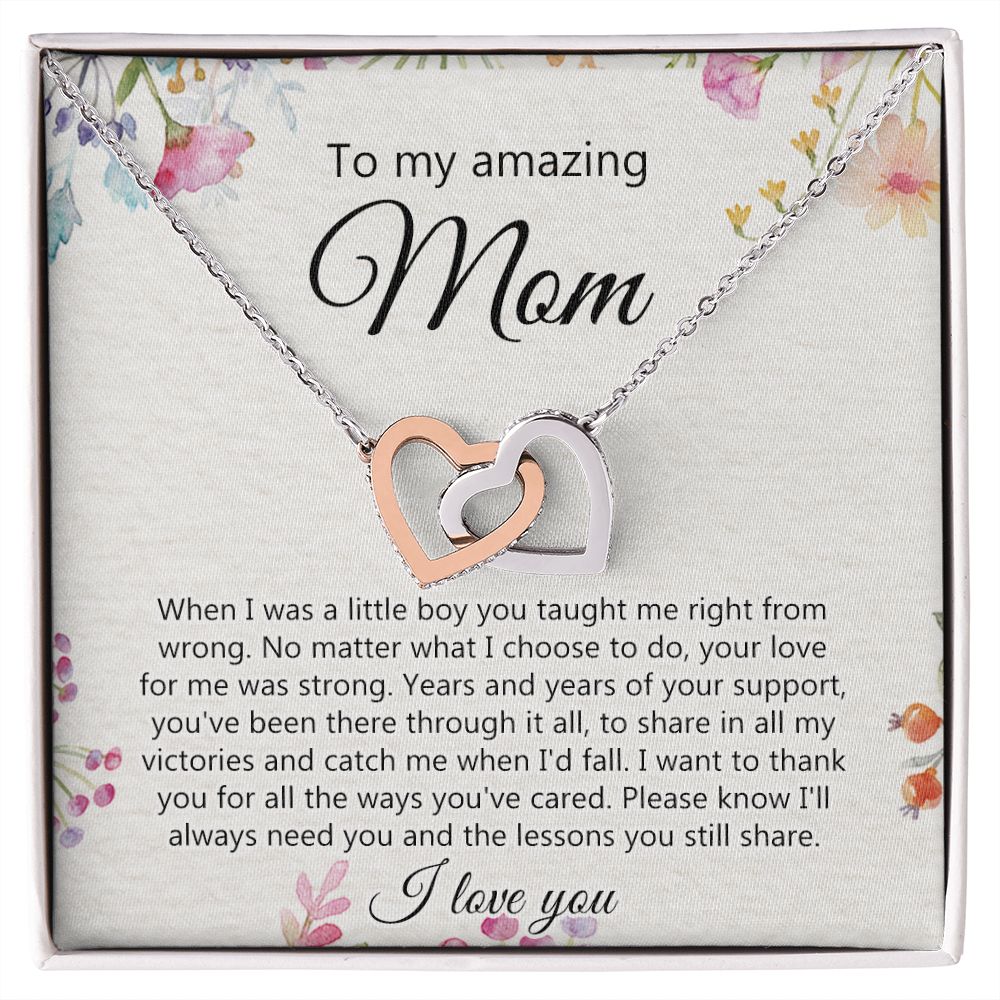 To My Amazing Mom Necklace for Mother Day Gift From Son, Gift For Mom From Son, Necklace Gift For Mom Son Gift For Mother Gift Thank You Mom, Mother Necklace Birthday Gift for Mom Interlocking Hearts Necklace