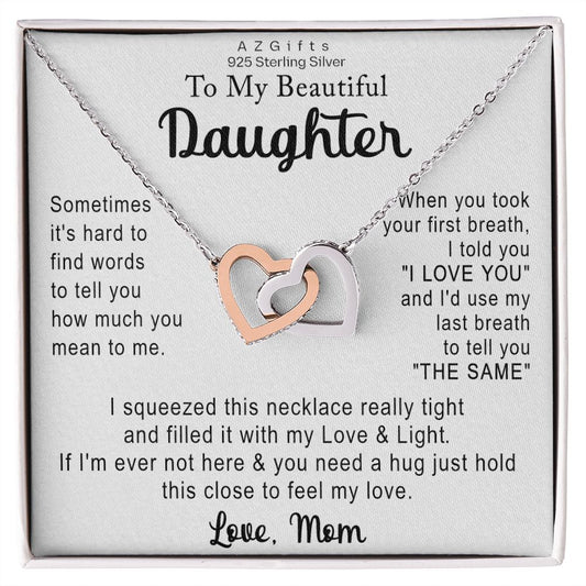 To My Daughter Necklace Gift from Mom Necklace for Daughter from Mom Mother Christmas Birthday Gifts for Teen Girls Women Gift for Daughter Jewelry Present for Her Interlocking Hearts Necklace