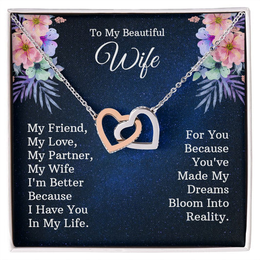 To My Beautiful Wife Necklace, Wedding Anniversary Jewelry For Women, Necklace For Wife from Husband, Gifts For Wife Birthday Gifts Necklace, Jewelry With Message Card In A Gift Box