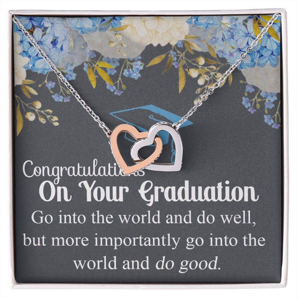 Graduation Gift Necklace For Girls, Graduation Jewelry, College, High School Congrats Graduation Pendants Gift For Daughter, Granddaughter, Niece, Sister Interlocking Hearts Necklace