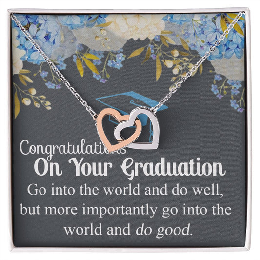 Graduation Gift Necklace For Girls, Graduation Jewelry, College, High School Congrats Graduation Pendants Gift For Daughter, Granddaughter, Niece, Sister Interlocking Hearts Necklace