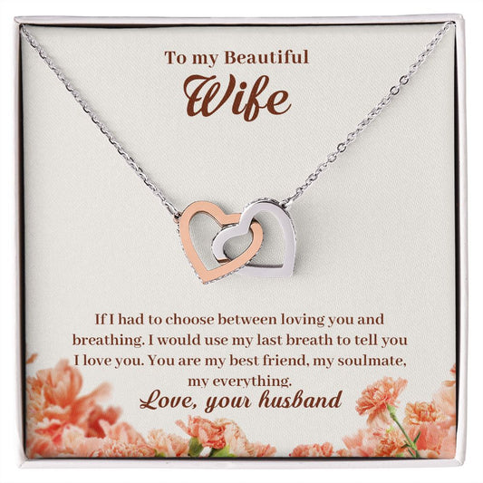 To My Beautiful Wife Necklace for Her Jewelry For Her Couples Gifts Necklaces For Soul Mate Christmas Jewelry Romantic Gifts For My Wife Girlfriend Pendant With Message Card Box Interlocking Hearts Necklace