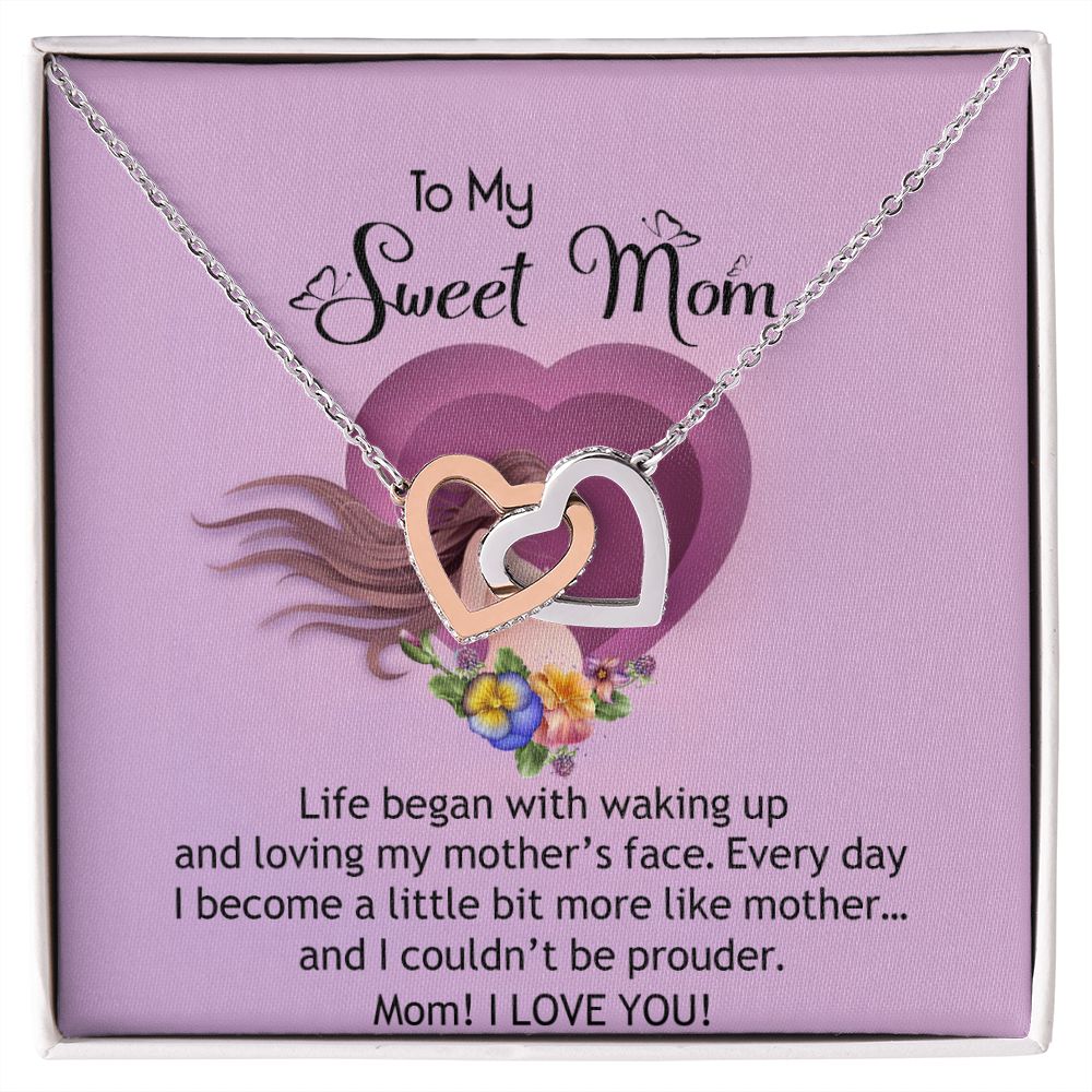 To My Sweet Mom, Sweet Mom Necklace Pendant, Mothers Day Gifts, Gift For Sweet Mom, New Mom Gifts Interlocking Hearts Necklace