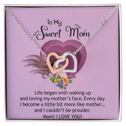 To My Sweet Mom, Sweet Mom Necklace Pendant, Mothers Day Gifts, Gift For Sweet Mom, New Mom Gifts Interlocking Hearts Necklace