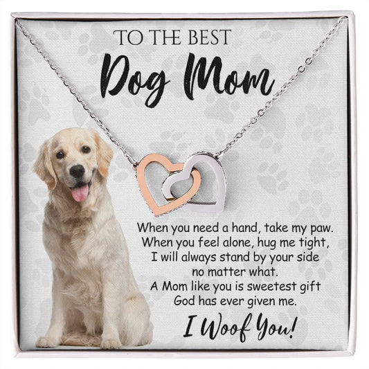 To The Best Golden Retriever Dog Mom Knot Necklace Mother's Day Gift , I Woof You Gift Card, Message Card Jewelry For Dog Lovers, Necklace For Mom Interlocking Hearts Necklace