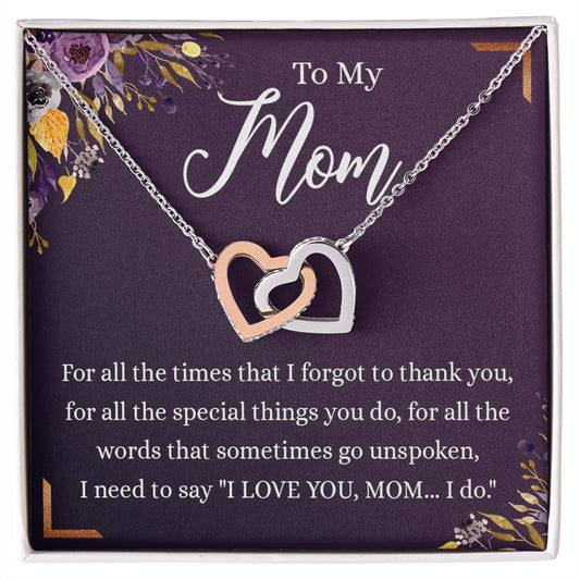To My Mother Gift Necklace To Mom, Mother, Mommy, Momma from Child Special Mother Gift for Birthday Mothers Day Retriment Anniversary Hoiday Present for Mom Necklace for Women Interlocking Hearts Necklace