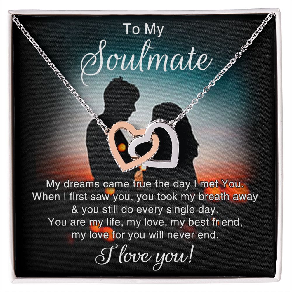 To My Soulmate Necklace for Women Birthday Christmas Jewelry Gifts For My Wife with Message Card Box Personalized Gift Present Pendant for Future Wife Soulmate Girlfriend Love 4 Interlocking Hearts Necklace