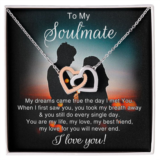 To My Soulmate Necklace for Women Birthday Christmas Jewelry Gifts For My Wife with Message Card Box Personalized Gift Present Pendant for Future Wife Soulmate Girlfriend Love 4 Interlocking Hearts Necklace