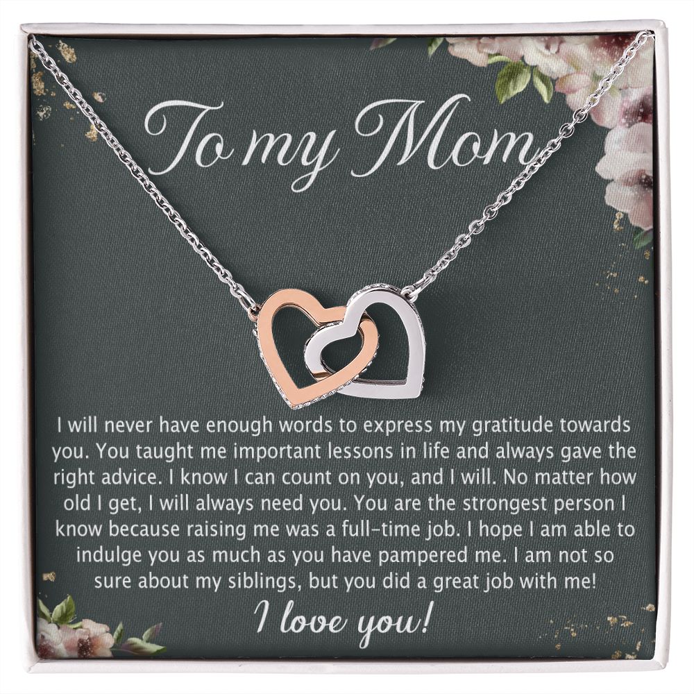 To My Mother Mom Best Friend In Law Bonus Step For Mother Day Birthday Wedding Engagement From Son Daughter Step In Law Necklace Gift Interlocking Hearts Necklace