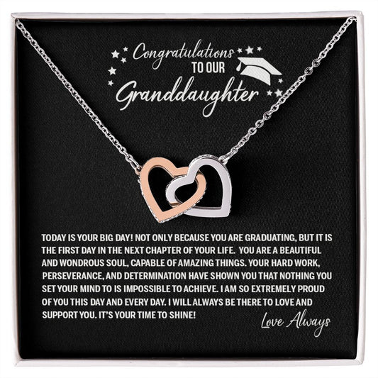 To Our Granddaughter Necklace From Grandparents Sentimental Gifts Birthday Gift Chirstmas Anniversary Unique Jewelry For Girl Senior High School College Grad Necklace Graduation Pendant Gifts Interlocking Hearts Necklace