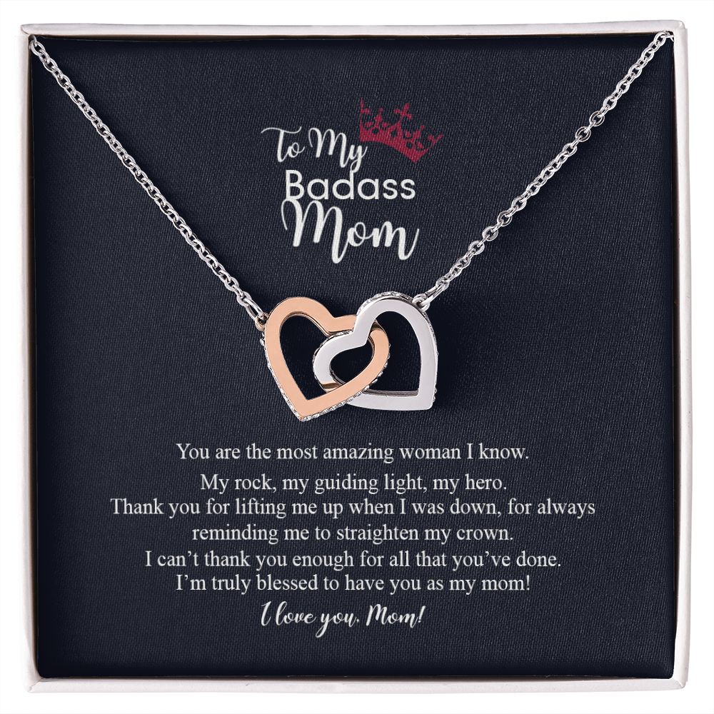 To My Badass Mom Love Knot Necklace, Gift For Mom Mother's Day Birthday Gift Interlocking Hearts Necklace