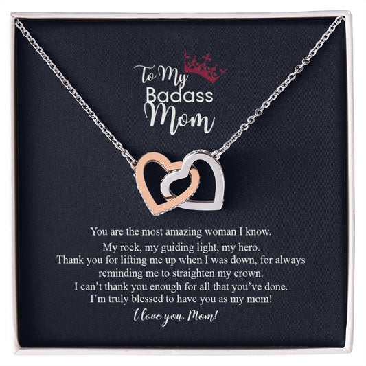 To My Badass Mom Love Knot Necklace, Gift For Mom Mother's Day Birthday Gift Interlocking Hearts Necklace