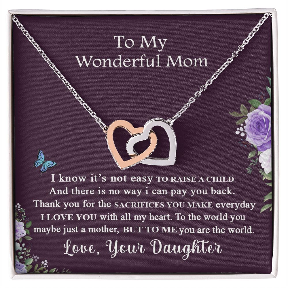 Mom Necklace Gifts for Mom from Daughter to Mom Gifts for Mothers Day from Daughter, To My Mom Necklace from Daughter to Mom Birthday Gifts Necklace with Message Card and Gift Box2231 Interlocking Hearts Necklace