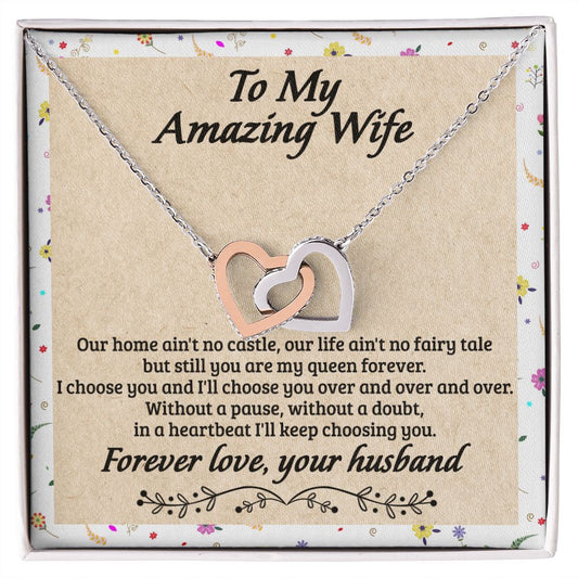 Birthday Gifts For Wife, Necklace Gifts For Wife From Husband, To My Wife Jewelry For Women , To My Wife Necklace  from Husband Wedding Anniversary Present For Wife, Beautiful Wife Jewelry Christmas18 Interlocking Hearts Necklace
