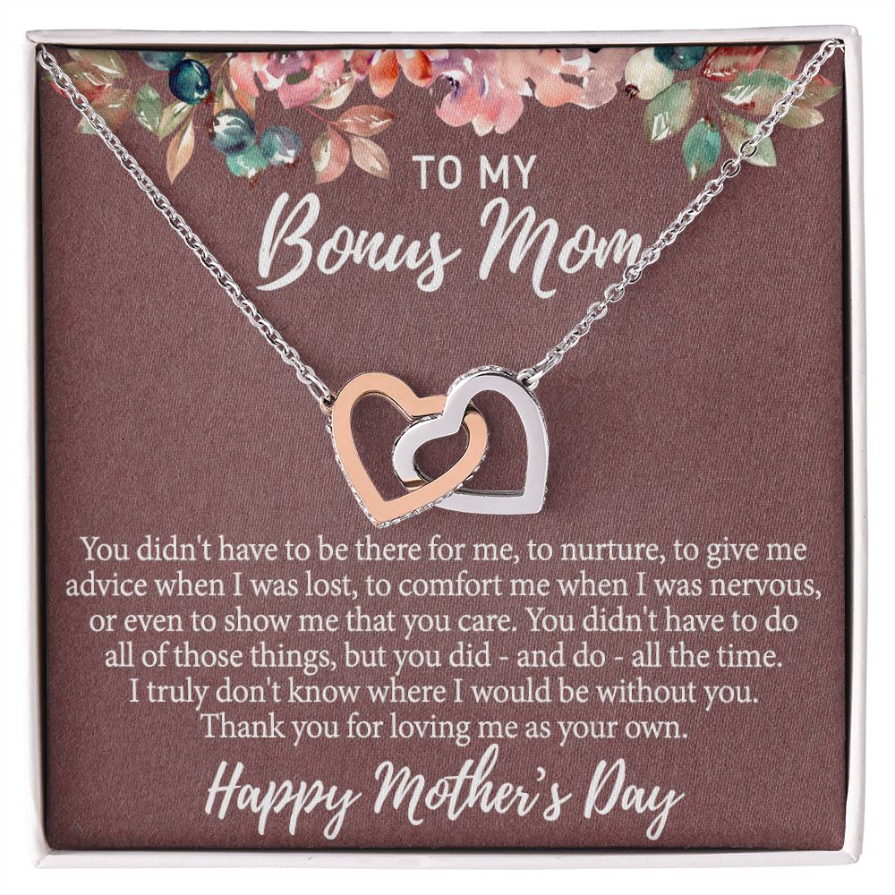 To My Bonus Mom Necklace, Gift for Bonus Mother From Bonus Daughter to Stepmom Jewelry Gift for Mother's Day, Valentine's, Birthday, Anniversary Interlocking Hearts Necklace