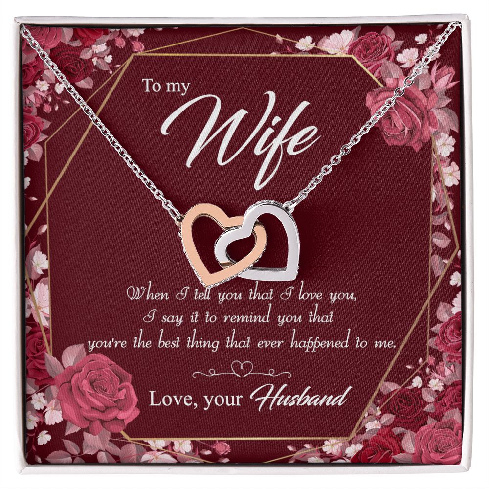 To My Wife Necklace Pendant Gift From Husbnd Habby Birthday Jewelry with Message Card and Gift Box. Wife Necklace Gift for Wife from Husband Valentine's Day Gift For Wife Future Wife Interlocking Hearts Necklace