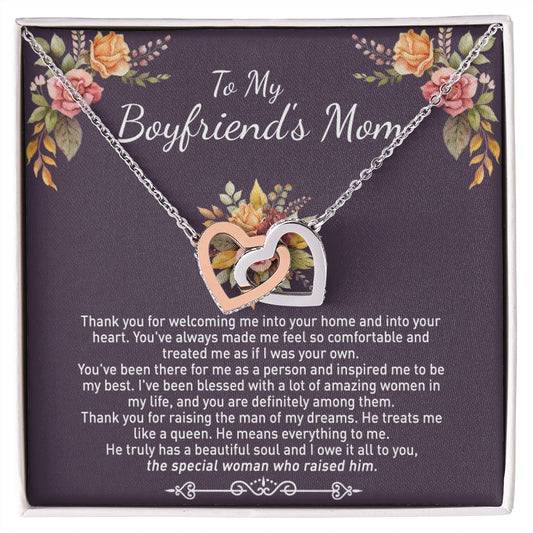To My Boyfriend's Mom Necklace Gift For Boyfriend's Mom Thank You For Welcoming Pendant Jewelry Mothers Day Present Gift for Boyfriend's Mom Necklace for Boyfriend's Mom Gift Interlocking Hearts Necklace