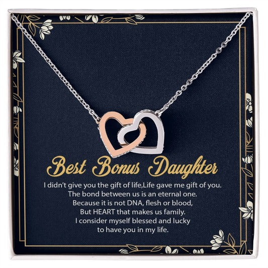 Bonus Daughter Gifts From Stepdad, Step Daughter Gifts From Stepmom, Stepdaughter Gifts From Stepdad, Father Stepdaughter Necklace, To My Bonus Daughter Necklaces, Christmas Gifts For Bonus8 Interlocking Hearts Necklace