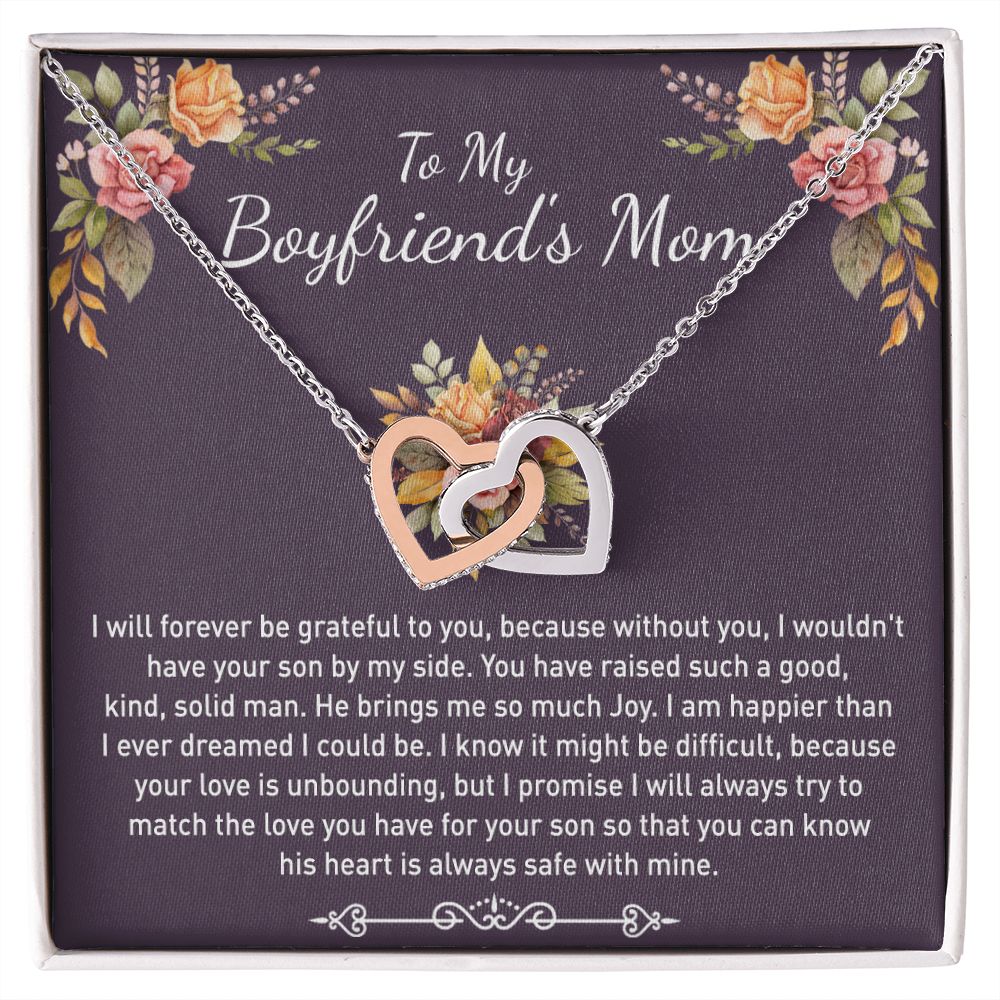 To My Boyfriends Mom Necklace Jewelry Gifts For Boyfriends Mom Mothers Day Gifts For Boyfriend'S Mom, To My Boyfriends Mom Gifts On Birthday Christmas Thanksgiving Retirement Interlocking Hearts Necklace