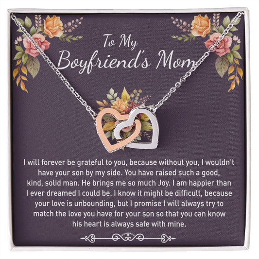 To My Boyfriends Mom Necklace Jewelry Gifts For Boyfriends Mom Mothers Day Gifts For Boyfriend'S Mom, To My Boyfriends Mom Gifts On Birthday Christmas Thanksgiving Retirement Interlocking Hearts Necklace