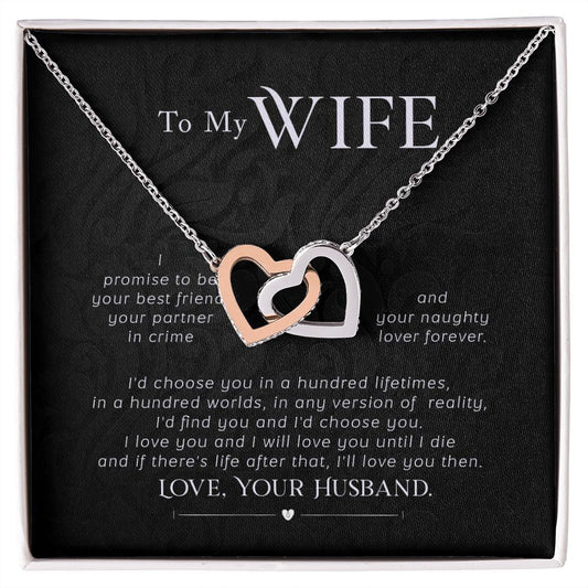To My Wife Necklace Pendant Gift From Husband I'll Love You Then With Message Card and Gift Box. Valentine's Day Gift For Wife Future Wife Interlocking Hearts Necklace