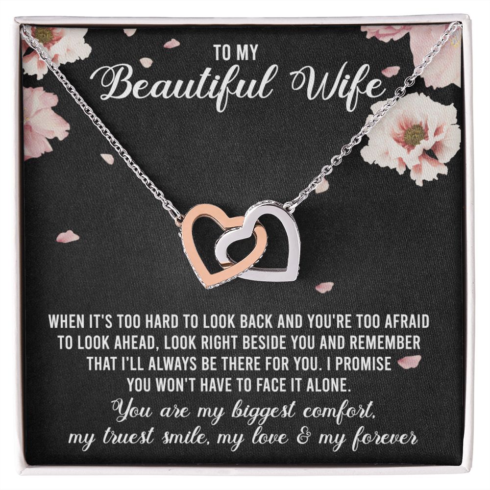 Interlocking Hearts Necklace Gifts For Wife Romantic, Wife Birthday Gift Ideas, To My Beautiful Wife Necklace, Necklace For Wife From Husband, Message Card and Gift Box